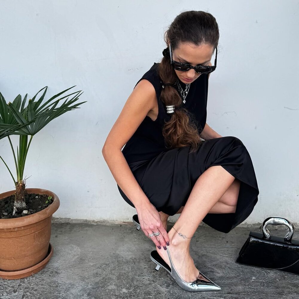 Women Slingback Silver Heel Pumps Dressy Kitten Heels Sandals Wide Width Shoes - Picture 2 of 6
